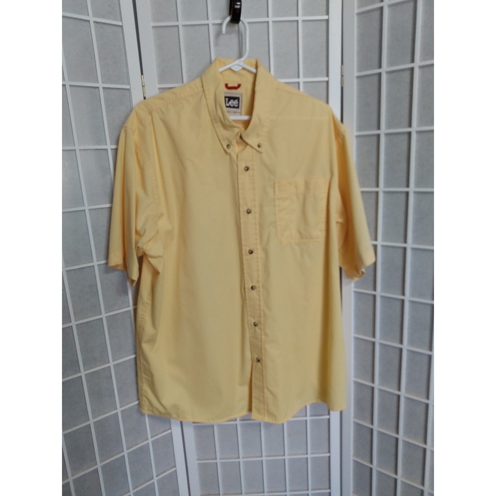 Lee Mens Short Sleeve Button‎ Down Shirt Yellow Cotton XL Casual Work